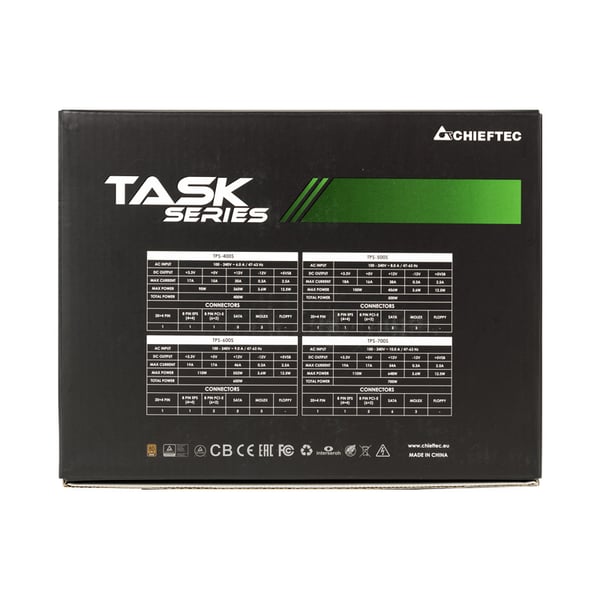 Chieftec Task TPS-600S virtalähdeyksikkö 600 W 20+4 pin ATX ATX Musta