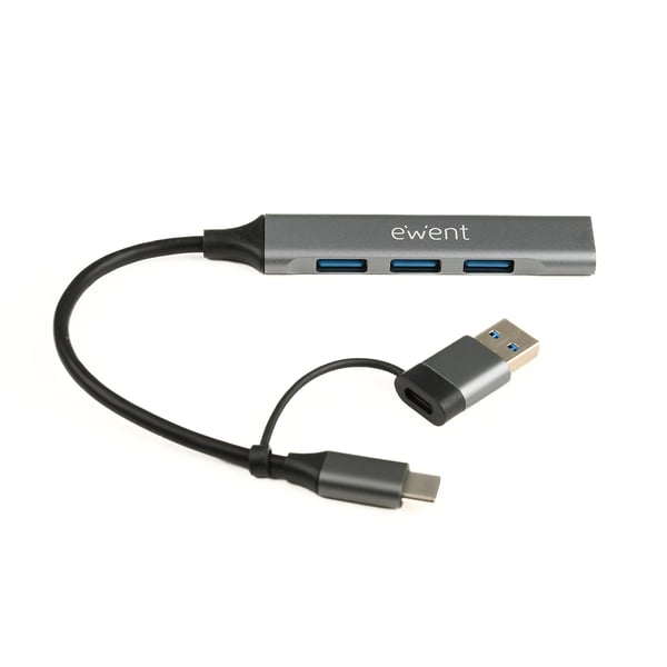 Ewent EW1154 interface hub USB 3.2 Gen 1 (3.1 Gen 1) Type-A + Type-C Grå