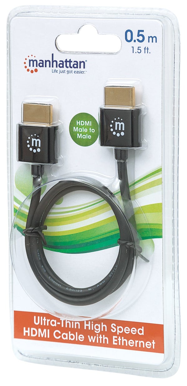 Manhattan 394406 HDMI-kaapeli 0,5 m HDMI-tyyppi A (vakio) Musta