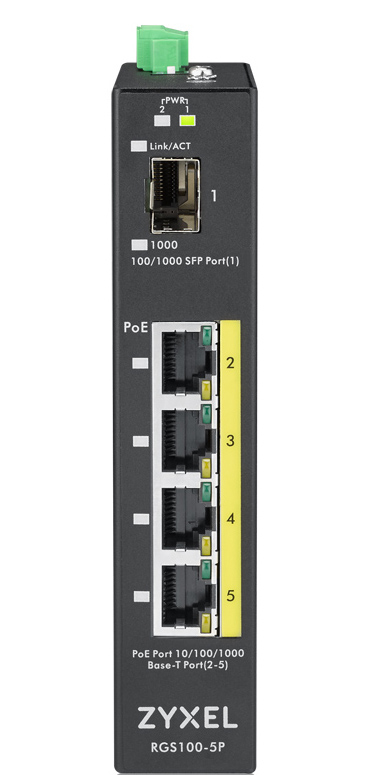 Zyxel RGS100-5P Ohanterad L2 Gigabit Ethernet (10/100/1000) Strömförsörjning via Ethernet (PoE) stöd Svart