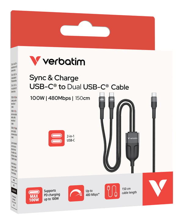 Verbatim 30279 USB-kabel USB 2.0 1,5 m USB C 2 x USB C 0,48 Gbit/sek. 100 W Grå