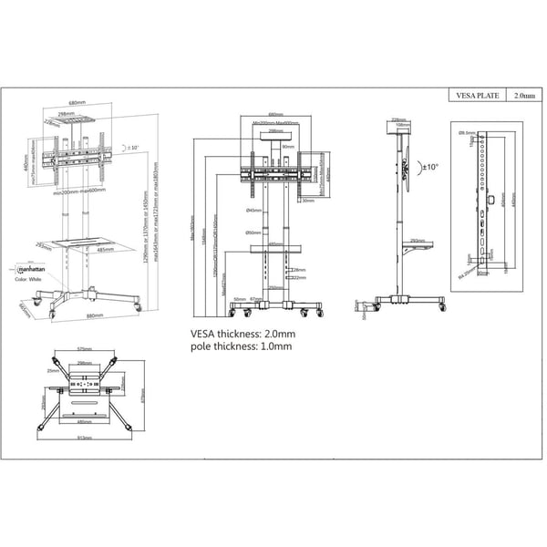 Manhattan 461238 TV-kiinnike 177,8 cm (70") Musta