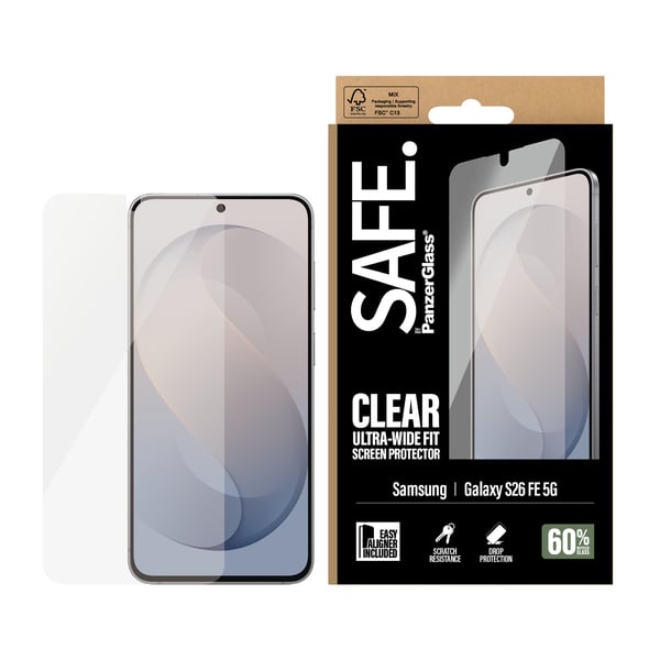 PanzerGlass SAFE. by ® Samsung Galaxy S26 FE 5G | Ultra-Wide Fit w. EasyAligner Genomskinligt skärmskydd 1 styck