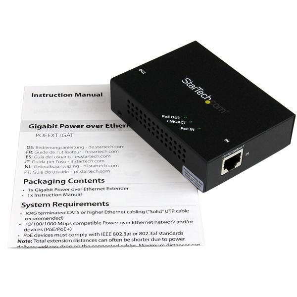 StarTech.com Gigabit PoE+-förlängare med 1 port - 802.3at och 802.3af - 100 m