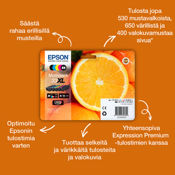 Epson Oranges 33 Appelsiinit Claria Premium, moniväripakkaus, 5 väriä, EasyMail