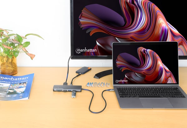 Manhattan 190459 kannettavien tietokoneiden telakka ja porttitoistin Langallinen USB 3.2 Gen 1 (3.1 Gen 1) Type-C Harmaa