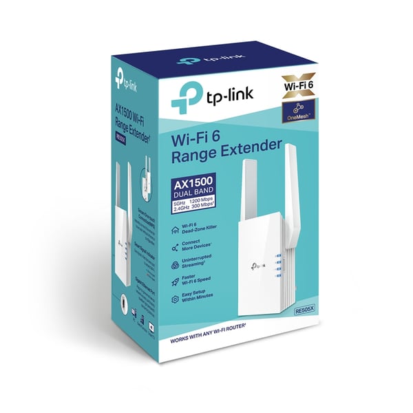 TP-Link RE505X verkkolaajennin Verkkolähetin ja -vastaanotin Valkoinen 10, 100, 1000 Mbit/s
