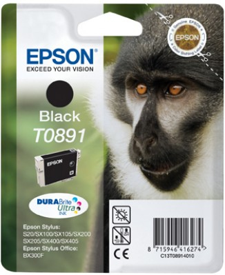 Epson Monkey T0891 Black DURABrite Ink Cartridge blækpatron Original Sort