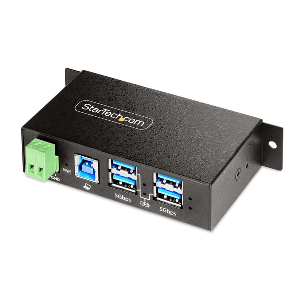 StarTech.com Hanterad USB-hubb med 4 portar och 4x USB-A, robust industrihölje i metall, ESD- och överspänningsskydd, monterbar på vägg/skrivbord/skena, USB 3.0/3.1/3.2 Gen 1 5 Gbps