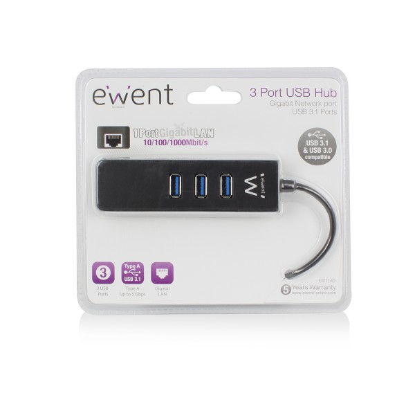 Ewent EW1140 kannettavien tietokoneiden telakka ja porttitoistin USB 3.2 Gen 1 (3.1 Gen 1) Type-A Musta