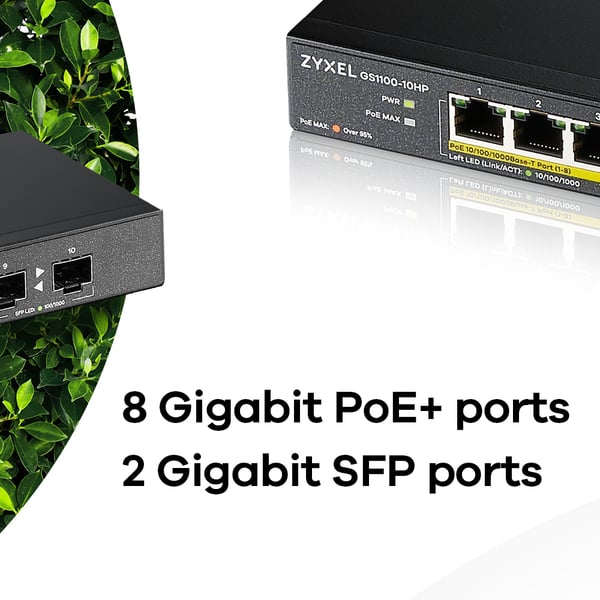 Zyxel GS1100-10HP netværksswitch Ikke administreret Gigabit Ethernet (10/100/1000) Strøm over Ethernet (PoE) 1U Sort