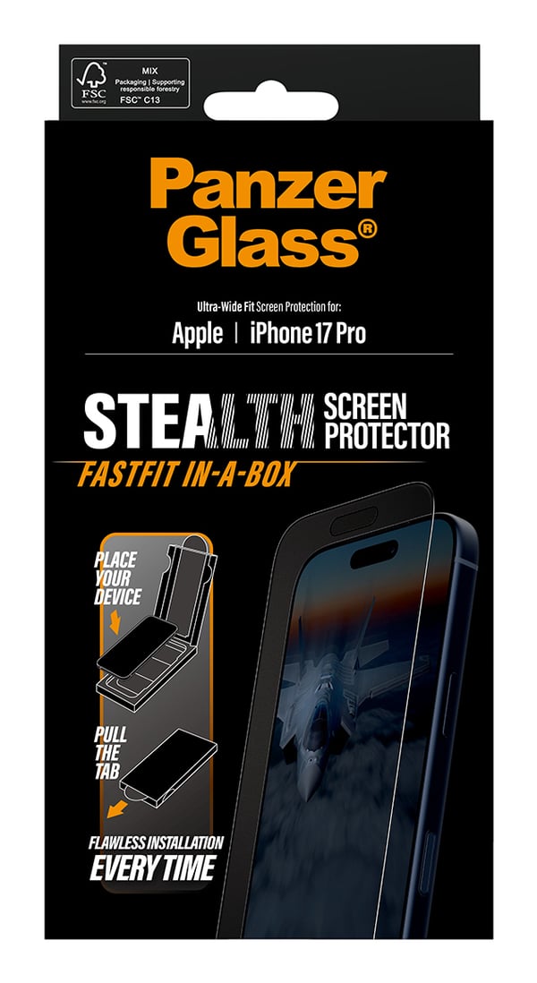 PanzerGlass ® Stealth Screen Protector iPhone 17 Pro | Ultra-Wide Fit w. FASTFIT IN-A-BOX Genomskinligt skärmskydd Apple 1 styck