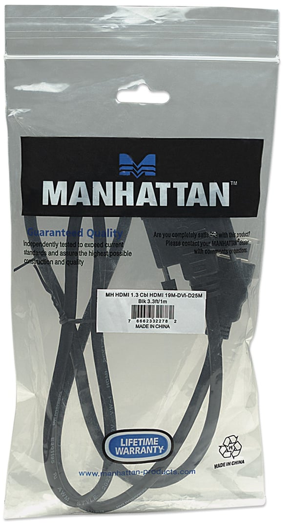 Manhattan 322782 videokaapeli-adapteri 1 m HDMI-tyyppi A (vakio) DVI-D Musta