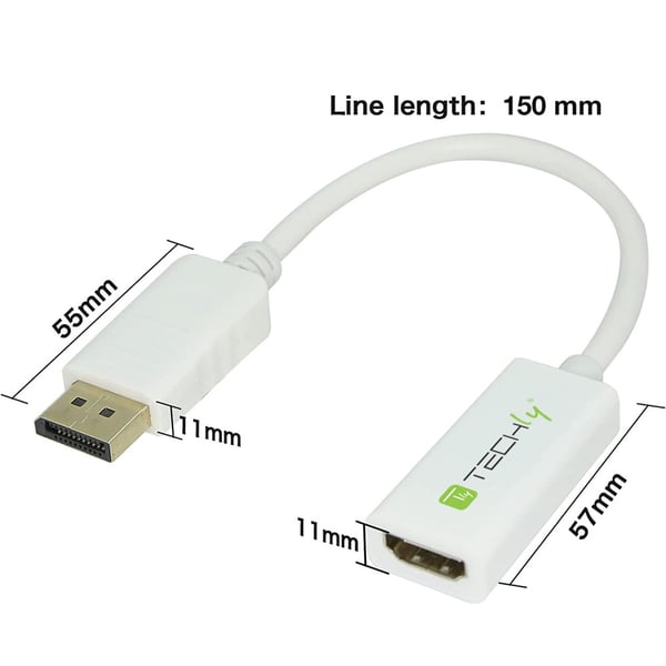 Techly 0.15m DisplayPort 1.2 - HDMI M/F 0,15 m Hvid
