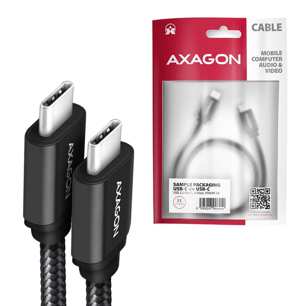 Axagon BUCM3-CM30AB USB-kablar USB 3.2 Gen 1 (3.1 Gen 1) 3 m USB C 5 Gbit/s 60 W Svart