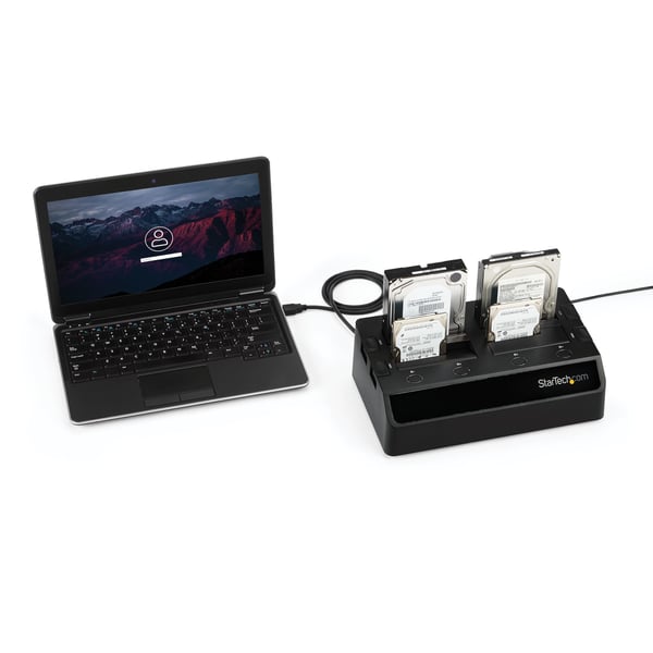 StarTech.com USB 3.0 till SATA 6 Gbps dockningsstation med 4 fack, UASP & dubbla fläktar för SATA-hårddiskar - 2,5/3,5 tums SSD/HDD dockningsstation