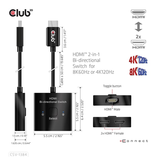 CLUB3D CSV-1384 KVM-switchar Svart