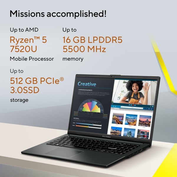 ASUS Vivobook Go 15 E1504FA-BQ5403W AMD Ryzen™ 5 40 Laptop 39,6 cm (15.6") Fuld HD 8 GB LPDDR5-SDRAM 512 GB SSD Wi-Fi 6E (802.11ax) Windows 11 Home Sort QWERTY Hollandsk