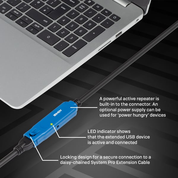 Lindy 43229 USB-kabel USB 3.2 Gen 1 (3.1 Gen 1) 15 m USB A 5 Gbit/sek. Sort