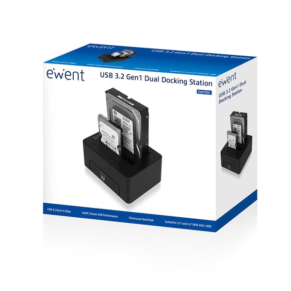 Ewent EW7014 tallennusaseman telakointiasema USB 3.2 Gen 1 (3.1 Gen 1) Type-A Musta
