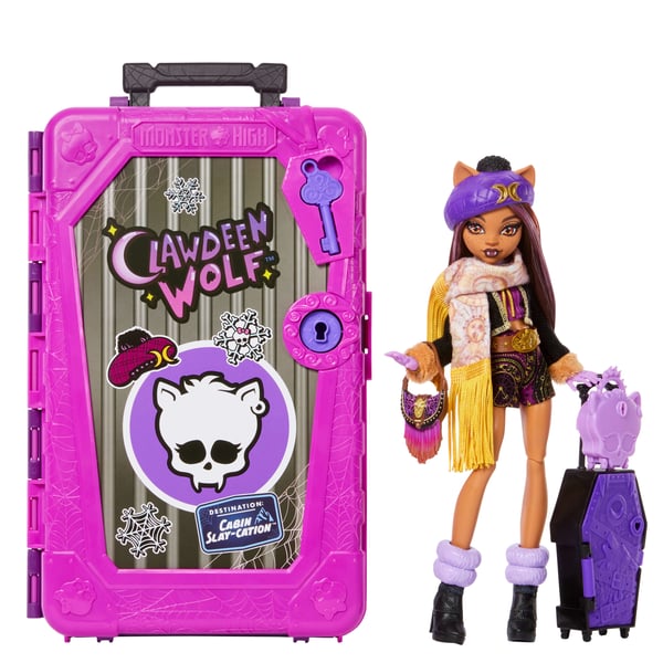 Monster High Skulltimate Secrets Hytte-uhyggelig-ferie-legesæt med ferietema, inklusive Clawdeen Wolf-dukke og tilbehør
