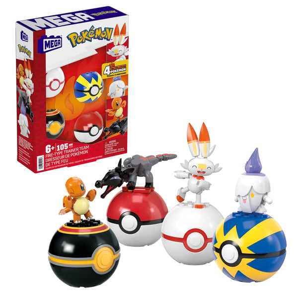MEGA Pokémon -team med brandtypstränare