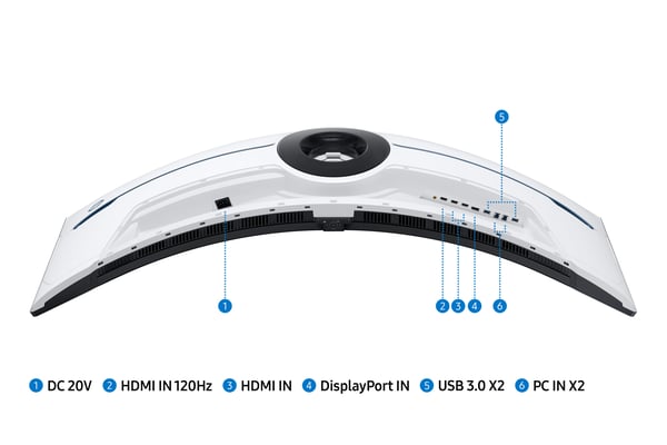Samsung Odyssey Neo G9 S57CG954NU G95NC Series QLED-skärm Gaming böjd 144 cm 144,80 cm (57\") 7680 x 2160 Dual UHD @ 240 Hz VA 1000 cd/m² 2500:1 DisplayHDR 1 ms 3xHDMI DisplayPort Svart vit [Ene