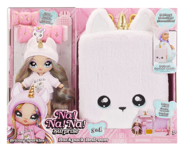 Na! Na! Na! Surprise 3-in-1 Backpack Bedroom Unicorn Playset- Britney Sparkles