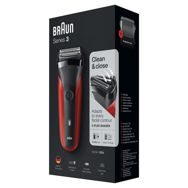 Braun Series 3 300s Folierakapparat Trimmer Svart, Röd