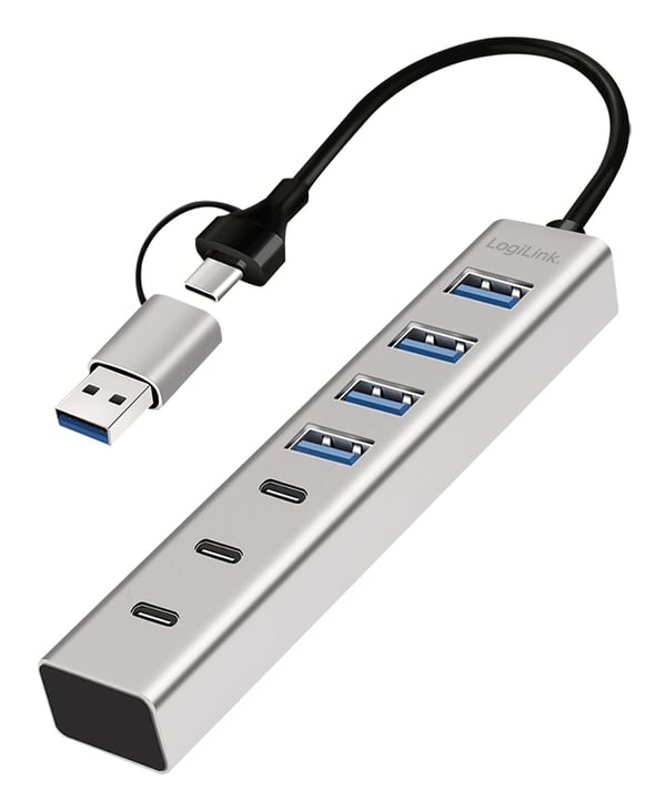 LogiLink UA0442 gränssnittshubbar USB 3.2 Gen 1 (3.1 Gen 1) Type-A + Type-C 5000 Mbit/s Grå