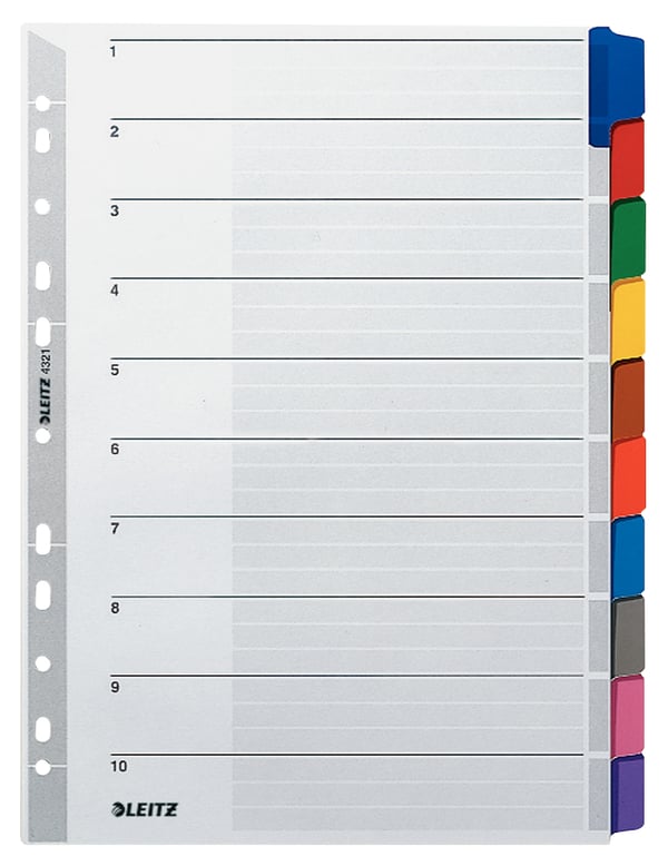 Leitz 43210000 faneskiller Blankt faneindeks Pap Flerfarvet