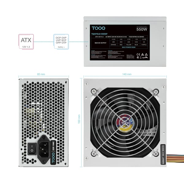 TooQ TQAPOLO-550SP enhed til strømforsyning 550 W 20+4 pin ATX ATX Sølv