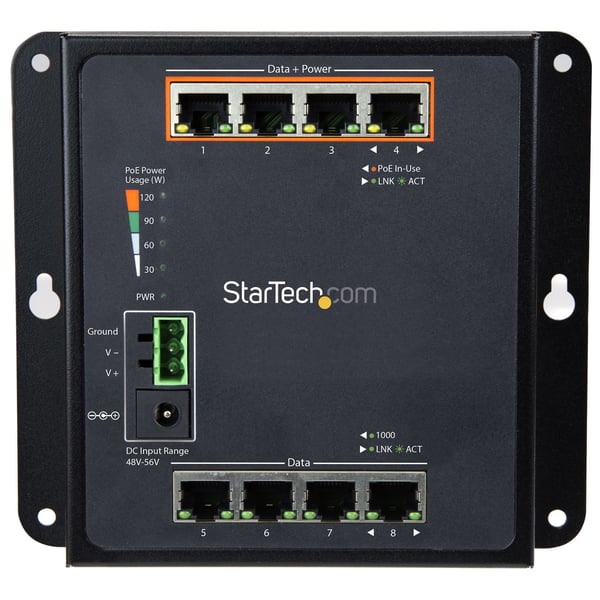 StarTech.com 8 Port POE Managed Ethernet Switch - 30W pr. PoE+ Port - Industriel Managed Vægmontering