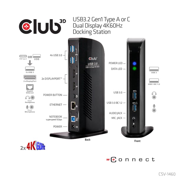 CLUB3D USB 3.0 Dual Display 4K60Hz Docking Station