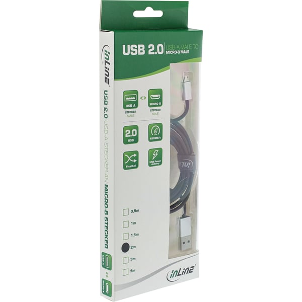 InLine 31720I USB-kaapeli USB 2.0 2 m USB A Micro-USB B 0,48 Gbit/s Musta