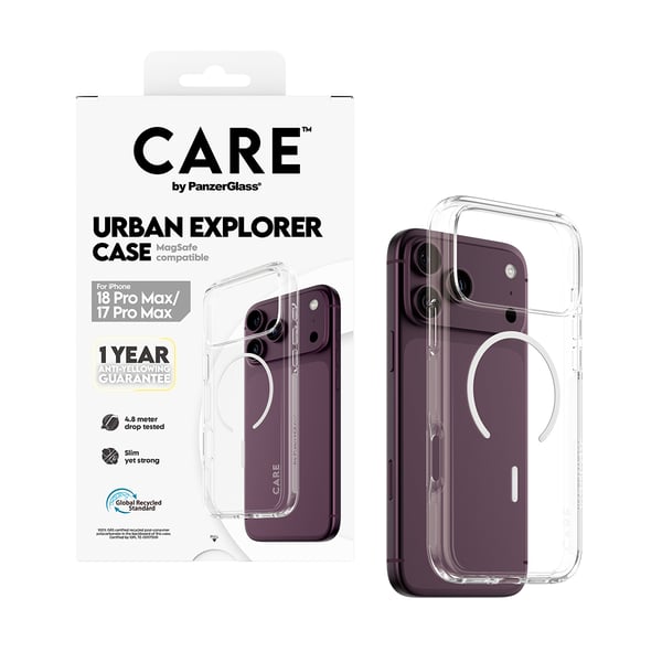 PanzerGlass CARE™ by ® Urban Explorer Case Transparent m. Hvid Magsafe iPhone 2026 Pro Max | 17 Pro Max