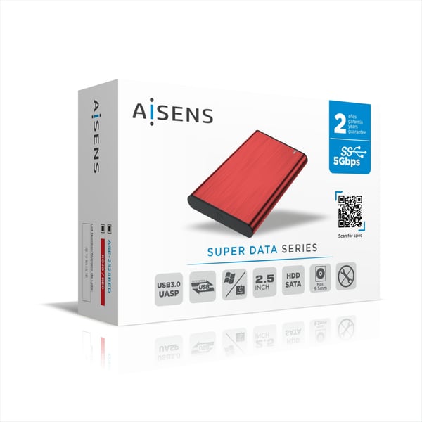 AISENS ASE-2525RED Hölje för lagringsenheter SSD-inkapsling Röd 2.5"