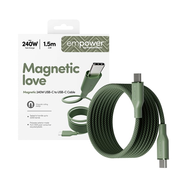 PanzerGlass empower™ by ® Magnetic 240W USB-C to USB-C Cable | USB 2.0 | 1.5M | Sage USB-kablar Grön