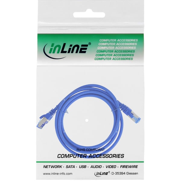 InLine® Patchkabel Cat.6A, S/FTP (PiMf), halogenfri, 500MHz, blå, 2m (76802B)