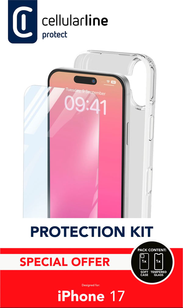 Cellularline Protection Kit matkapuhelimen suojakotelo 16 cm (6.3") Suojus Läpinäkyvä