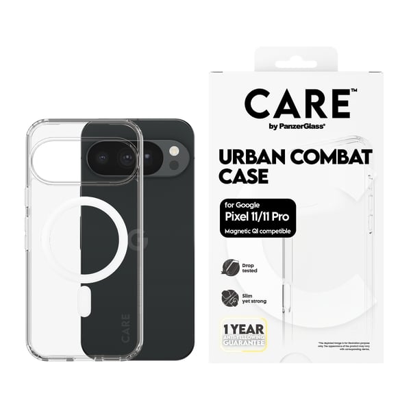 PanzerGlass CARE™ by ® Urban Combat Case Transparent m. Hvid Qi Google Pixel 11