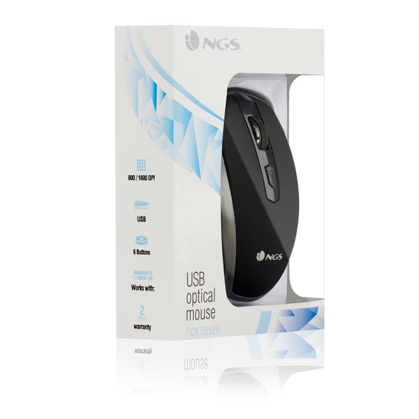NGS Tick Silver hiiri Office Oikeakätinen USB A-tyyppi Optinen 1600 DPI