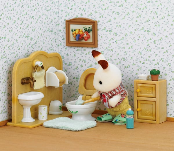 Sylvanian Families Sæt med Bror Chokoladekanin (badeværelse)