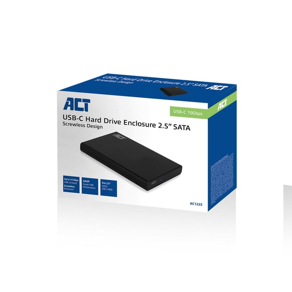 ACT AC1225 tallennusaseman kotelo HDD-/SSD-kotelo Musta 2.5"