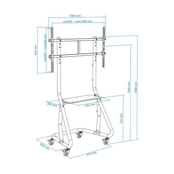 TooQ FS20200M-B skærmbeslag og -stativer 2,67 m (105") Gulv Sort