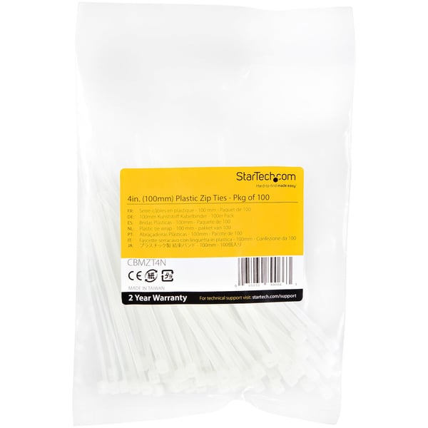 StarTech.com CBMZT4N kabelsamler Udløselig kabelbinder Nylon, Plast Hvid 100 stk