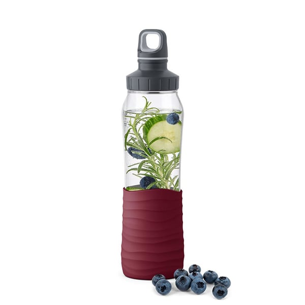 EMSA DRINK2GO Dagligt forbrug 700 ml Glas, Silikone Bordeaux, Transparent