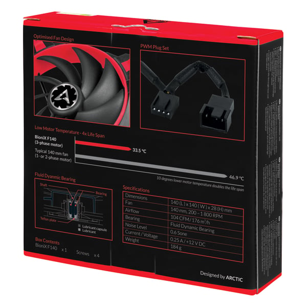 ARCTIC BioniX F140 Computerkabinet Ventilator 14 cm Sort, Rød