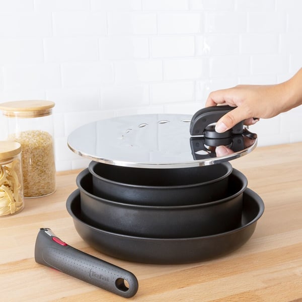 Tefal Ingenio L9829802 kattilan kansi Pyöreä Musta, Ruostumaton teräs