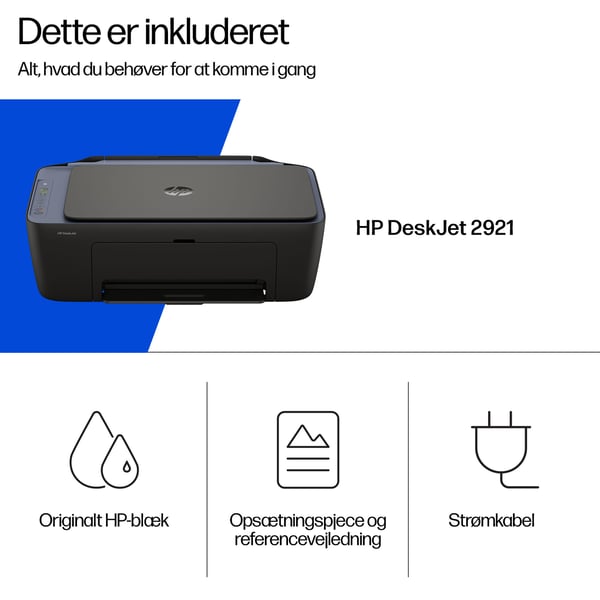 HP DeskJet 2921 Trådløst All-in-One Farve Printer, Instant Ink